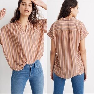 Madewell multi color striped relaxed short sleeve button down shirt Sz-S. L15